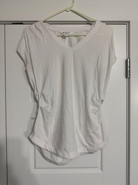 Athleta White V-Neck Short Sleeve Tee